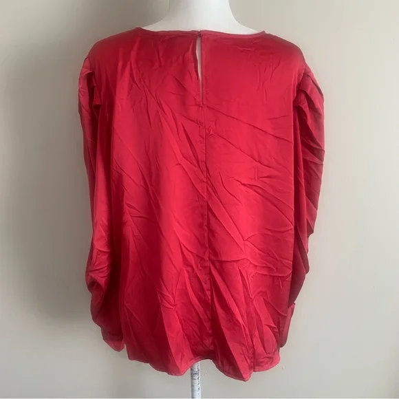 Eloquii Satin Long Sleeve Bow Gathered Blouse - Picture 6 of 10